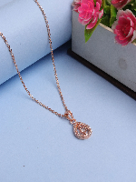 Rose Gold-Plated Stone-Studded Pendant With Chain