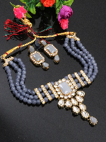 ImitationBazaar Gold-Plated Purple Pearl Beaded Choker Necklace & Earrings Set