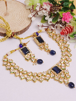 Imitation Bazaar Blue Pearl Beaded Choker Necklace & Earrings Set