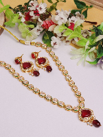 Luxurious Gold Plated Long Necklace with Red Kundan Work by Imitation Bazaar