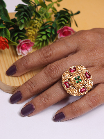 Imitation Bazaar Matt Plated Rajwadi Style Green and Red Color Ring for Women