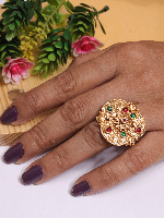 Imitation Bazaar Matt Plated Rajwadi Style Green and Red Color Ring for Women