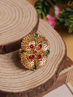 Imitation Bazaar Matt Plated Rajwadi Style Green and Red Color Ring for Women