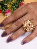 Imitation Bazaar Matt Rajavadi Plated Big Size Ring for Girls and Women