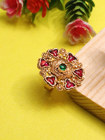 Matte Plated Ring for Girls and Women with Green and Red Diamonds - Chic & Colorful