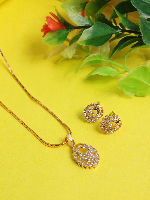 Rose Gold-Plated Stone-Studded Pendant With Chain