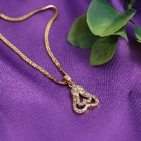 Gold-Plated Leaf-Shaped Stone-Studded Chain Pendant