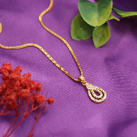 Gold Plated Fancy Chain with Leaf-Shaped American Diamond Pendant - Elegant and Luxurious Necklace by Imitationbazaar